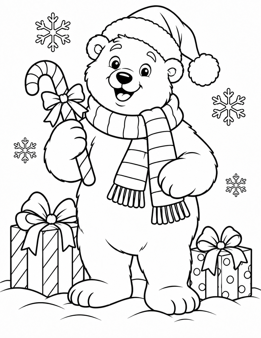 Coloriage ours de Noël avec bonnet et sucre d’orge