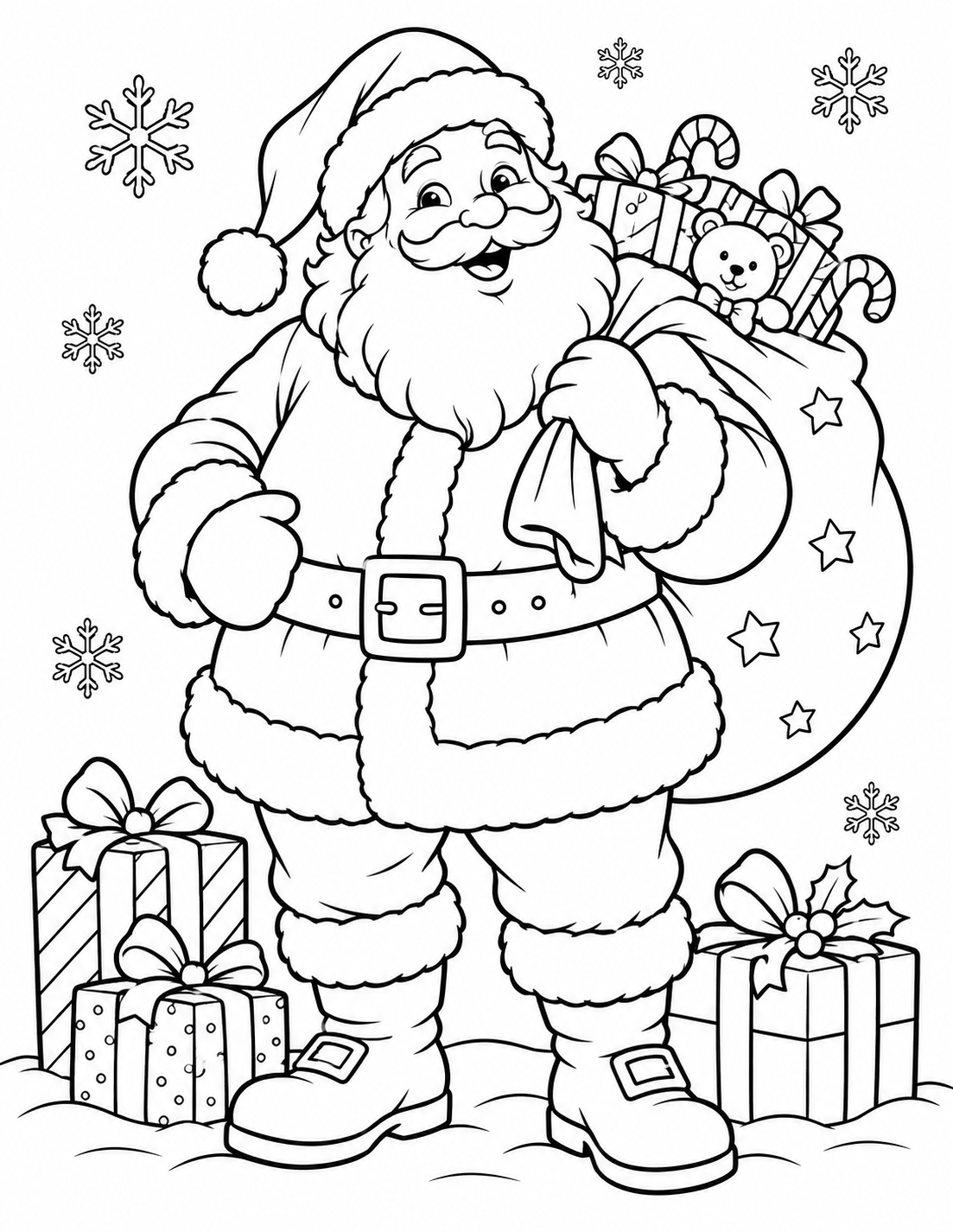 Coloriage Père Noël avec sac rempli de cadeaux