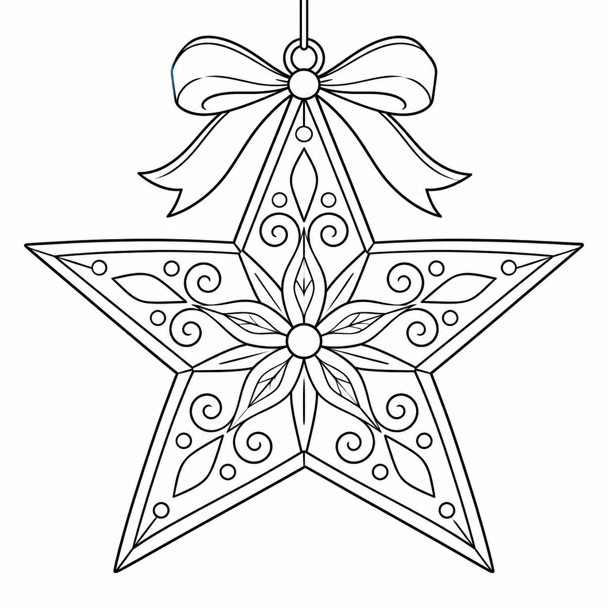 Coloriage étoile de Noël décorative avec grand nœud