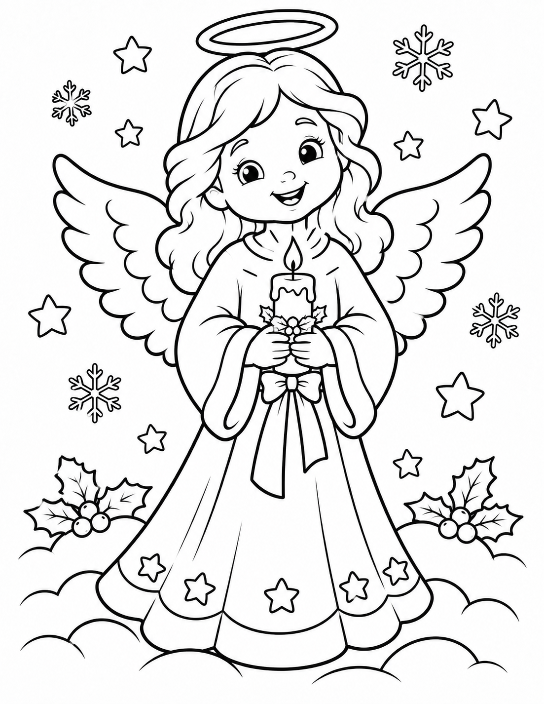 Coloriage ange de Noël tenant une bougie