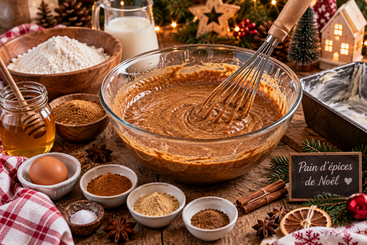 Préparation de la pâte pour un pain d'épices de Noël au miel