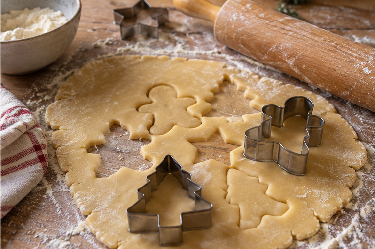 Découpe de sablés de Noël avec des emporte-pièces